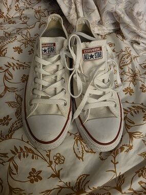 Converse White Low Top Sneakers with Red Trim